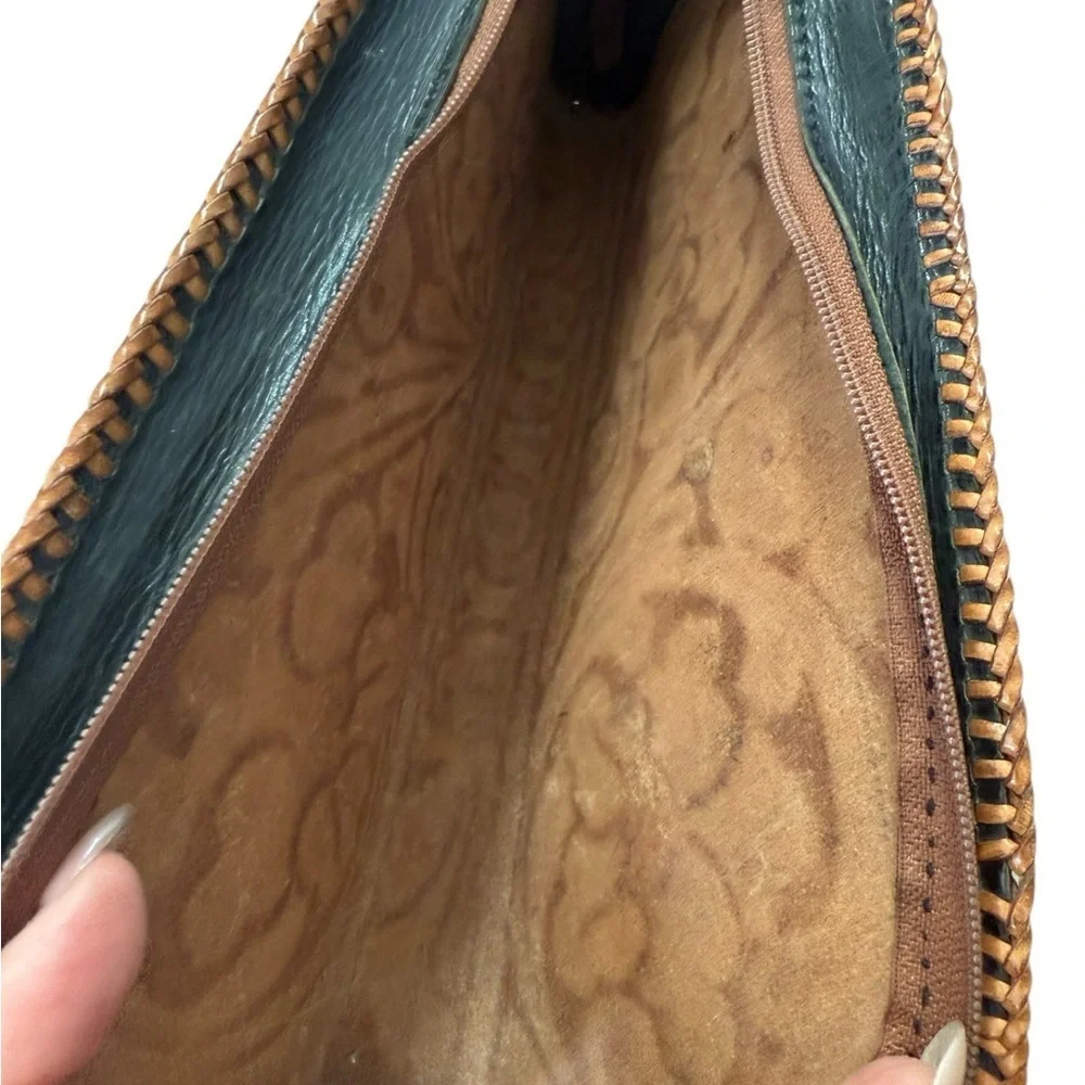 Vintage Circa 1960 Tooled Leather Brown Floral Clutch Wristlet